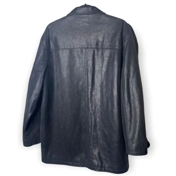 Roots “Richard” Leather Car Coat Vintage Black Treated size L Zip Front Y